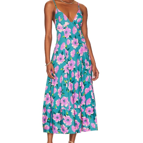 Free People Dresses & Skirts - NWT Free People Finer Things Printed Midi Dress In Teal Combo Size Small